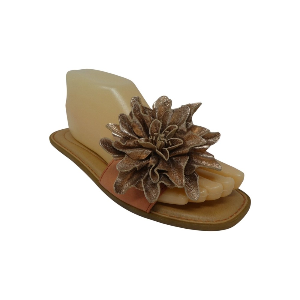 Born Floral Slide Sandals‎ Womens 7 Coral Rose Gold Leather 3D Flower